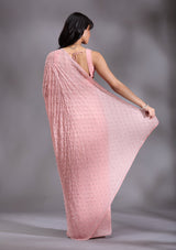 Women's Peach Pearlwork Chiffon Saree