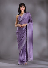 Women's Violet Silver Stonework Satin Saree
