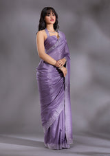 Women's Violet Silver Stonework Satin Saree