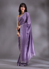 Women's Violet Silver Stonework Satin Saree