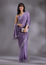 Women's Violet Silver Stonework Satin Saree