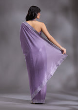 Women's Violet Silver Stonework Satin Saree
