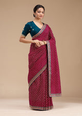 Women's Wine Printed Soft Raw Silk Saree