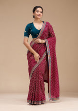 Women's Wine Printed Soft Raw Silk Saree