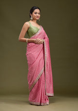 Women's Baby Pink Printed Soft Raw Silk Saree