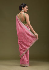 Women's Baby Pink Printed Soft Raw Silk Saree