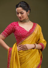 Women's Mustard Printed Satin Saree