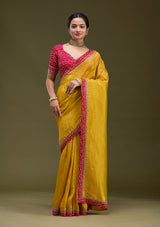 Women's Mustard Printed Satin Saree