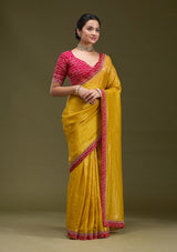 Women's Mustard Printed Satin Saree