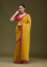 Women's Mustard Printed Satin Saree