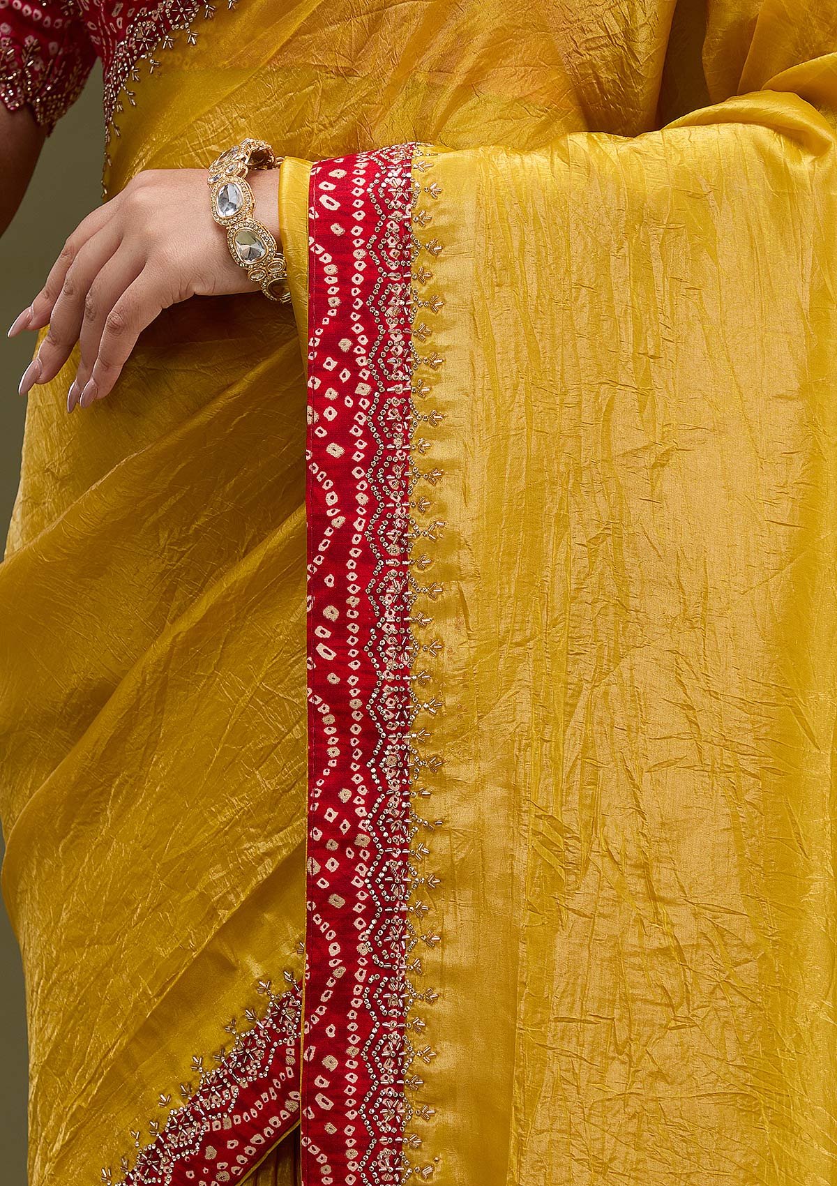 Women's Mustard Printed Satin Saree