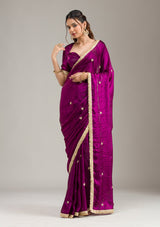 Women's Wine Stonework Gold Tissue Saree
