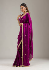 Women's Wine Stonework Gold Tissue Saree