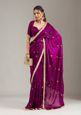Women's Wine Stonework Gold Tissue Saree