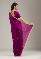 Women's Wine Stonework Gold Tissue Saree