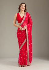 Women's Rani Pink Zariwork Gold Tissue Saree