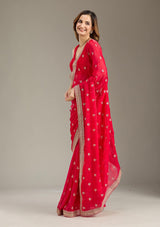 Women's Rani Pink Zariwork Gold Tissue Saree