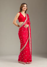 Women's Rani Pink Zariwork Gold Tissue Saree