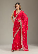 Women's Rani Pink Zariwork Gold Tissue Saree