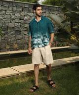 Men's Teal Green Casual Abstract-Ombre Half Sleeve Oversized Shirt