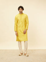 Men's Yellow Ethnic Relaxed Fit Embroidered Full Sleeves Kurta Set