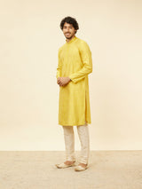 Men's Yellow Ethnic Relaxed Fit Embroidered Full Sleeves Kurta Set