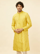 Men's Yellow Ethnic Relaxed Fit Embroidered Full Sleeves Kurta Set