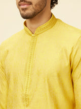 Men's Yellow Ethnic Relaxed Fit Embroidered Full Sleeves Kurta Set