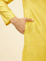 Men's Yellow Ethnic Relaxed Fit Embroidered Full Sleeves Kurta Set