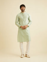 Men's Green Ethnic Relaxed Fit Solid Full Sleeves Kurta Set