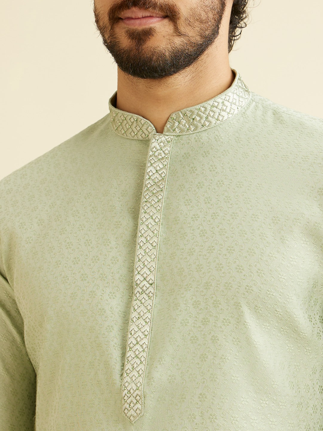 Men's Green Ethnic Relaxed Fit Solid Full Sleeves Kurta Set