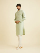 Men's Green Ethnic Relaxed Fit Solid Full Sleeves Kurta Set