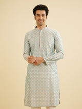 Men's Blue Ethnic Relaxed Fit Solid Full Sleeves Kurta Set