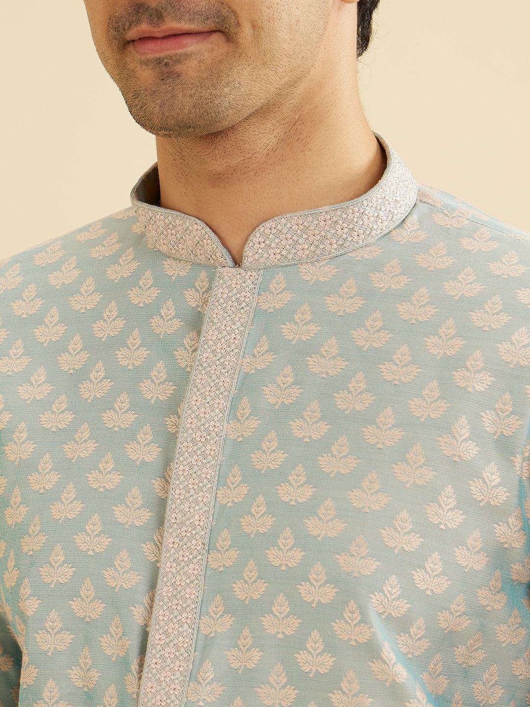 Men's Blue Ethnic Relaxed Fit Solid Full Sleeves Kurta Set