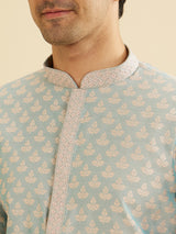 Men's Blue Ethnic Relaxed Fit Solid Full Sleeves Kurta Set