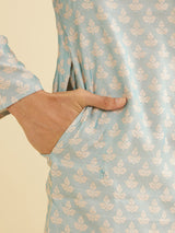 Men's Blue Ethnic Relaxed Fit Solid Full Sleeves Kurta Set