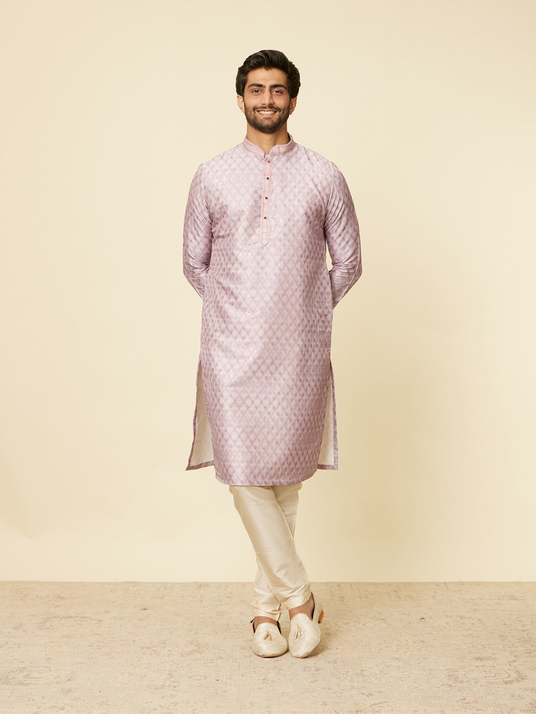 Men's Pink Ethnic Relaxed Fit Embroidered Full Sleeves Kurta Set