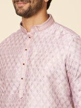 Men's Pink Ethnic Relaxed Fit Embroidered Full Sleeves Kurta Set