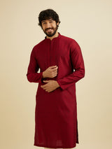 Men's Red Ethnic Relaxed Fit Solid Full Sleeves Kurta Set
