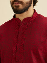 Men's Red Ethnic Relaxed Fit Solid Full Sleeves Kurta Set