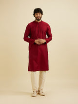Men's Red Ethnic Relaxed Fit Solid Full Sleeves Kurta Set