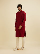 Men's Red Ethnic Relaxed Fit Solid Full Sleeves Kurta Set