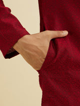 Men's Red Ethnic Relaxed Fit Solid Full Sleeves Kurta Set