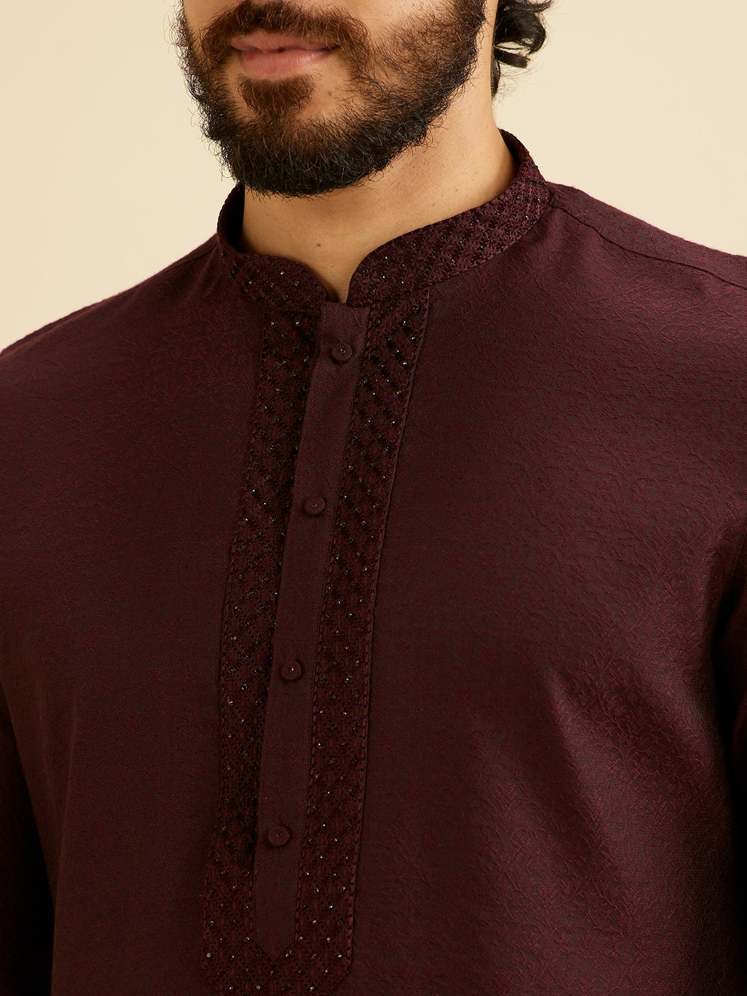 Men's Brown Ethnic Relaxed Fit Embroidered Full Sleeves Kurta Set