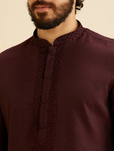 Men's Brown Ethnic Relaxed Fit Embroidered Full Sleeves Kurta Set