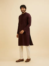 Men's Brown Ethnic Relaxed Fit Embroidered Full Sleeves Kurta Set