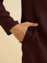 Men's Brown Ethnic Relaxed Fit Embroidered Full Sleeves Kurta Set