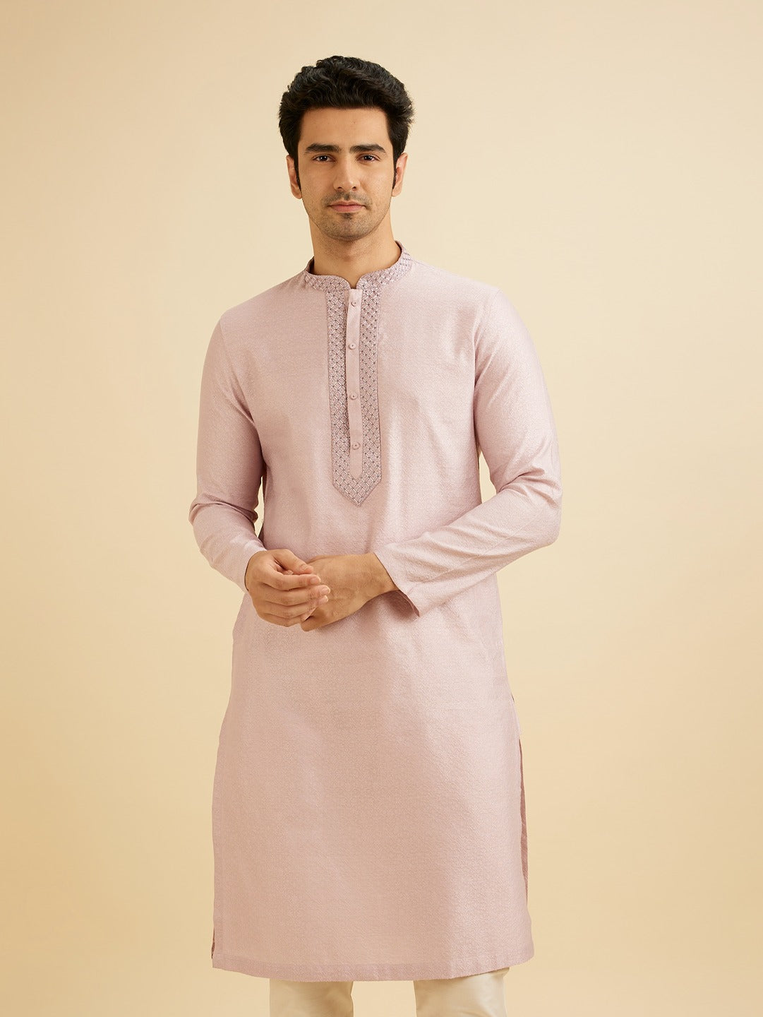 Men's Purple Ethnic Relaxed Fit Solid Full Sleeves Kurta Set