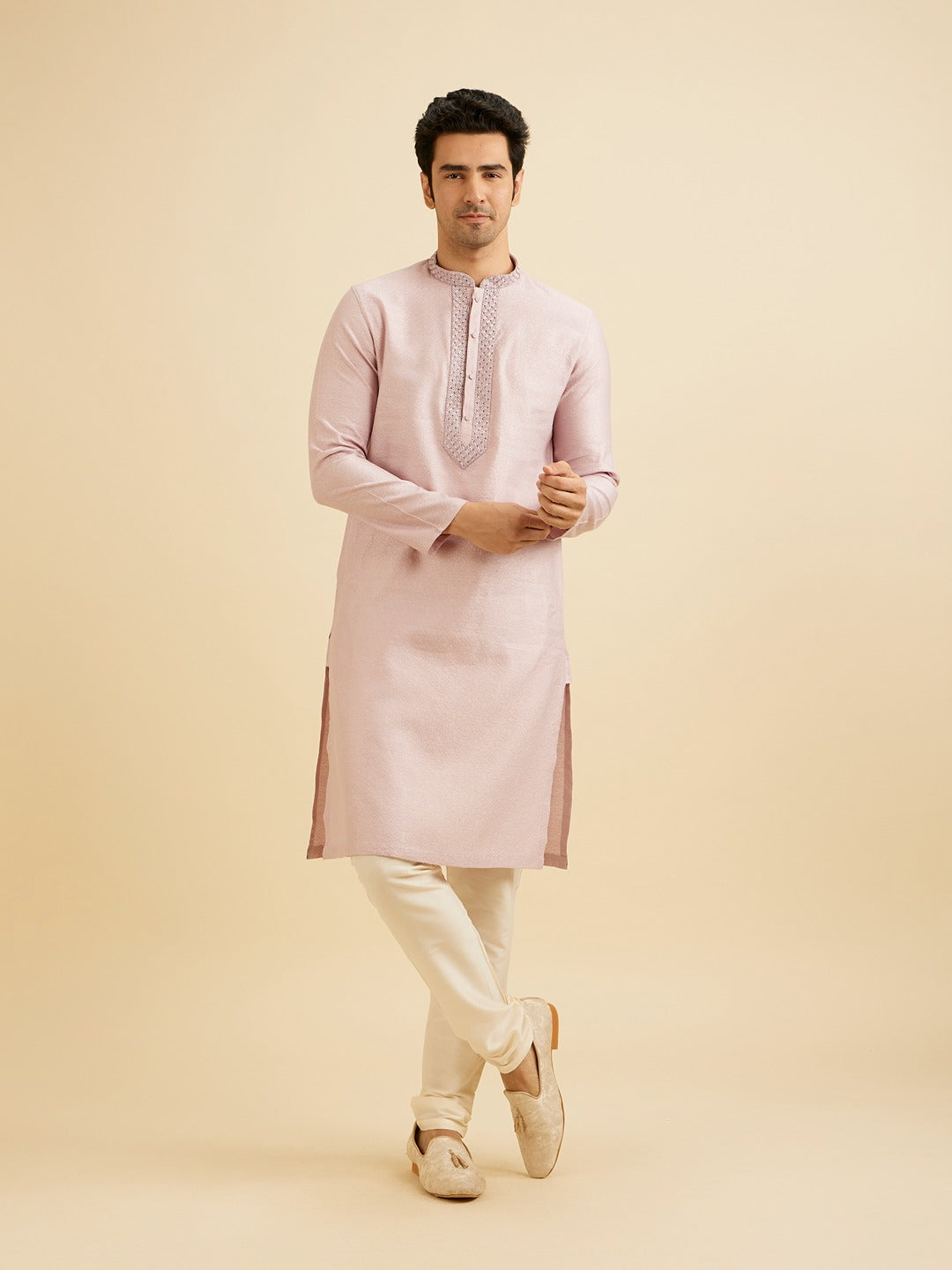 Men's Purple Ethnic Relaxed Fit Solid Full Sleeves Kurta Set
