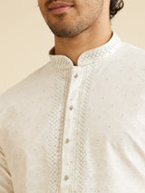 Men's White Ethnic Relaxed Fit Embroidered Full Sleeves Kurta Set